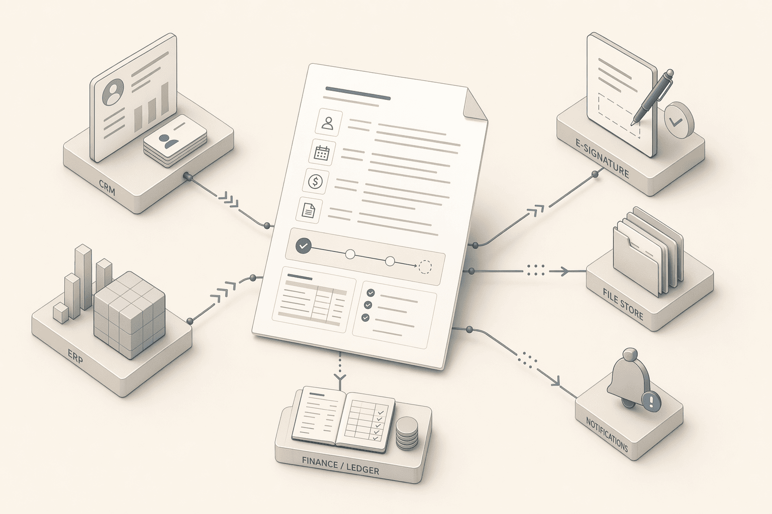 Illustration for: Integration Requirements with Existing CRM, ERP, E-Signature Tools