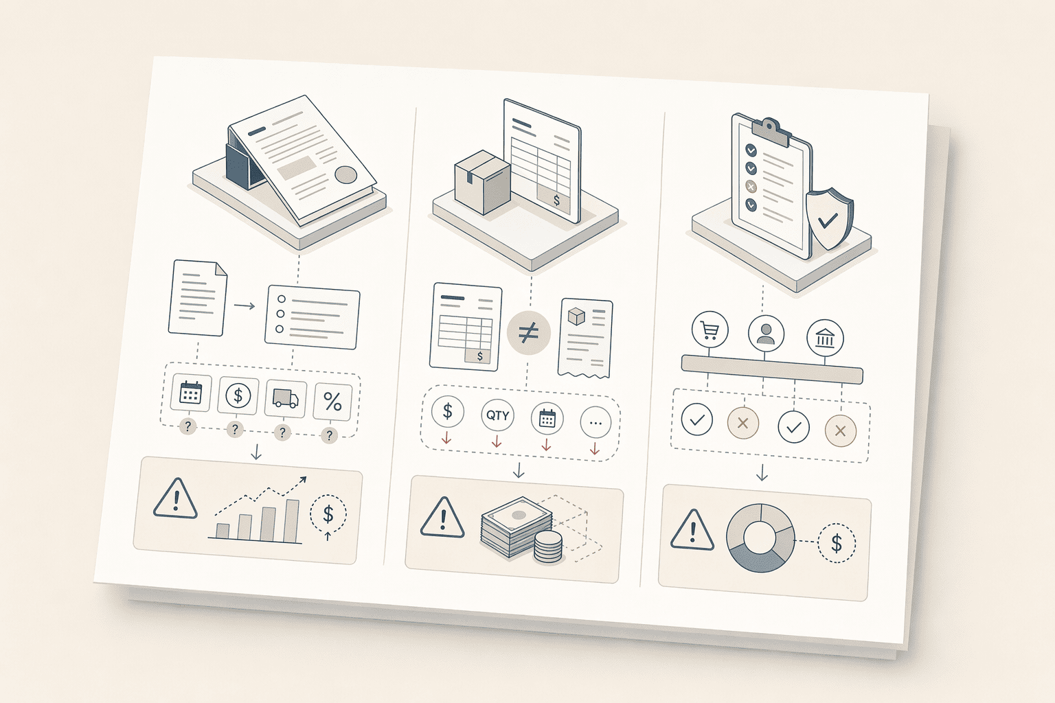 Illustration for: Comparison Framework: Clause Extraction vs. Invoice Matching vs. Compliance Trac