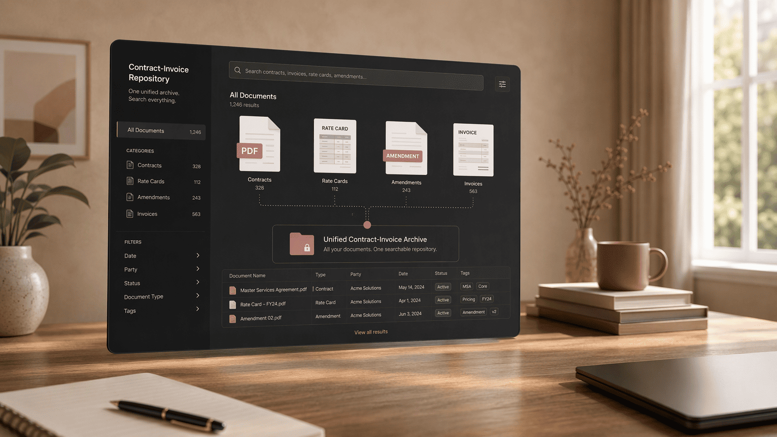 Illustration for Step 1: Centralize Your Source of Truth, The Unified Contract-Invoice Repository