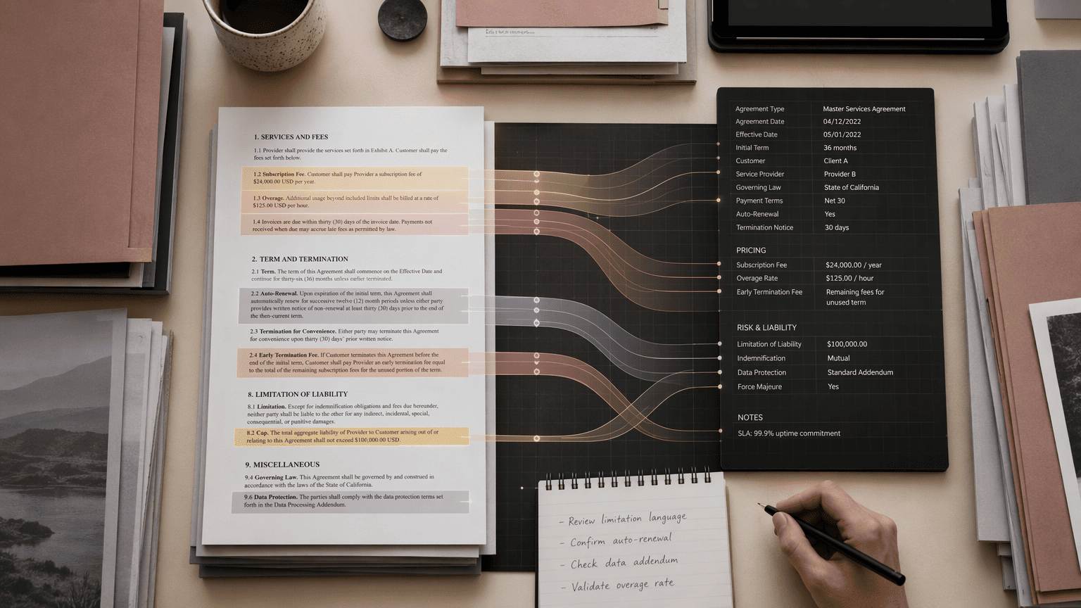 Illustration for 6. DocuSign Insight, Agreement Analysis with Risk and Pricing Clause Detection