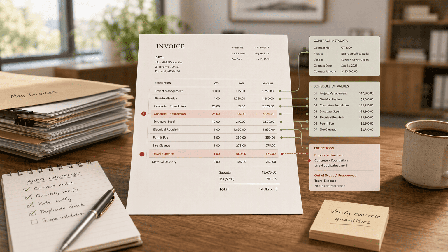 Illustration for 6. Purpose-Built Invoice Auditing Software (Glantus, Oversight), Automated Line-Item Reconciliation from Extracted Metadata