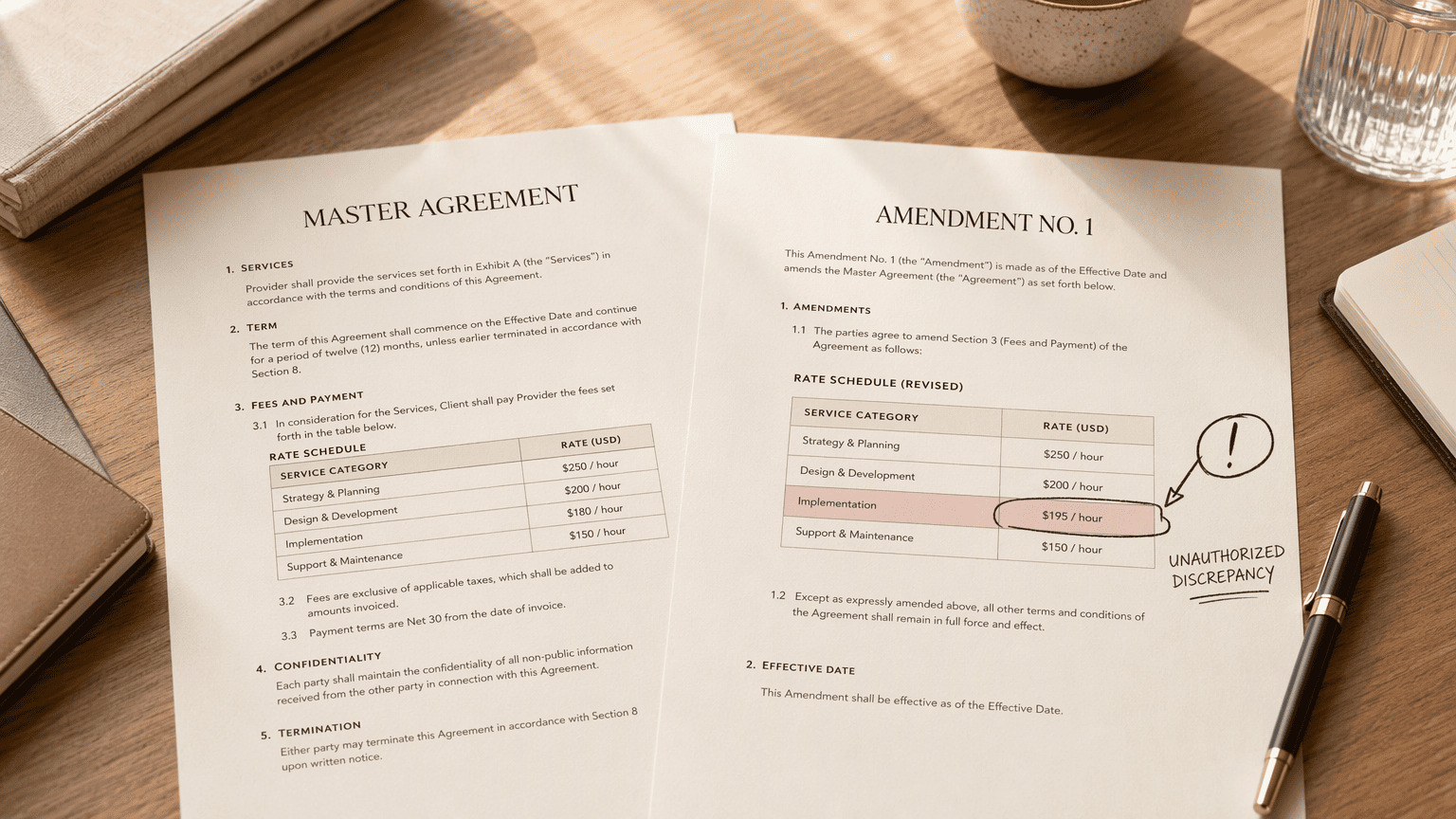 Illustration for 5. Evisort, Post-Execution Contract Monitoring for Unauthorized Amendments and Overbilling