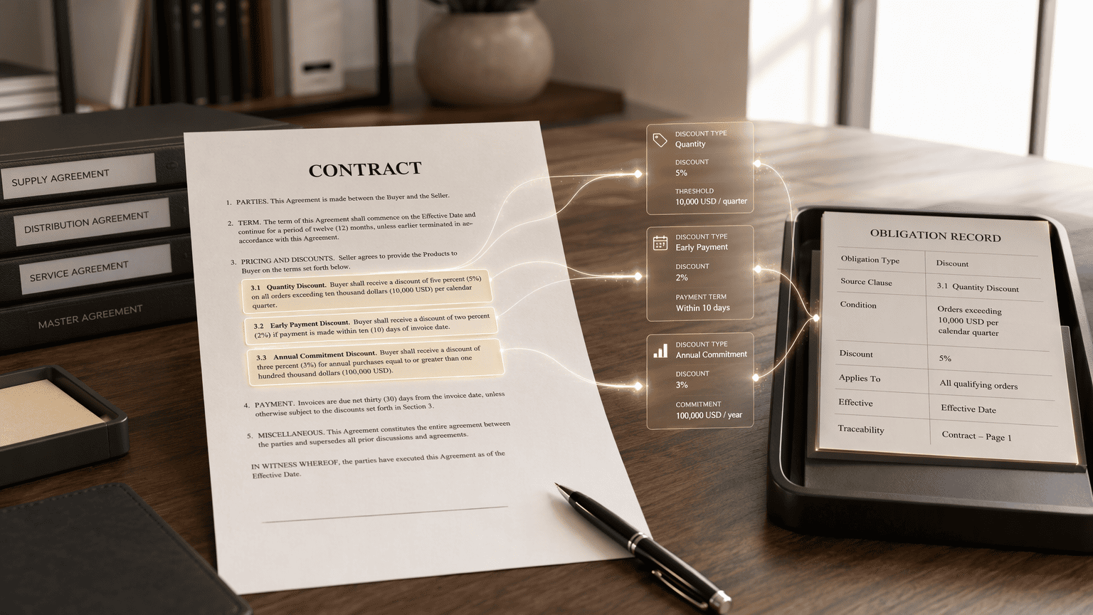 Illustration for 1. Contracts.ai, Post-Signature Intelligence for Audit-Ready Discount Capture