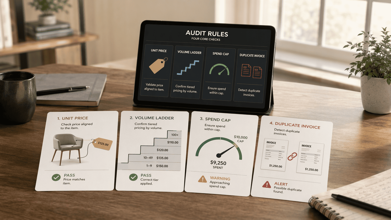 Illustration for Key Audit Rules: Line-Item, Tiered, Capitated, and Duplicate Detection